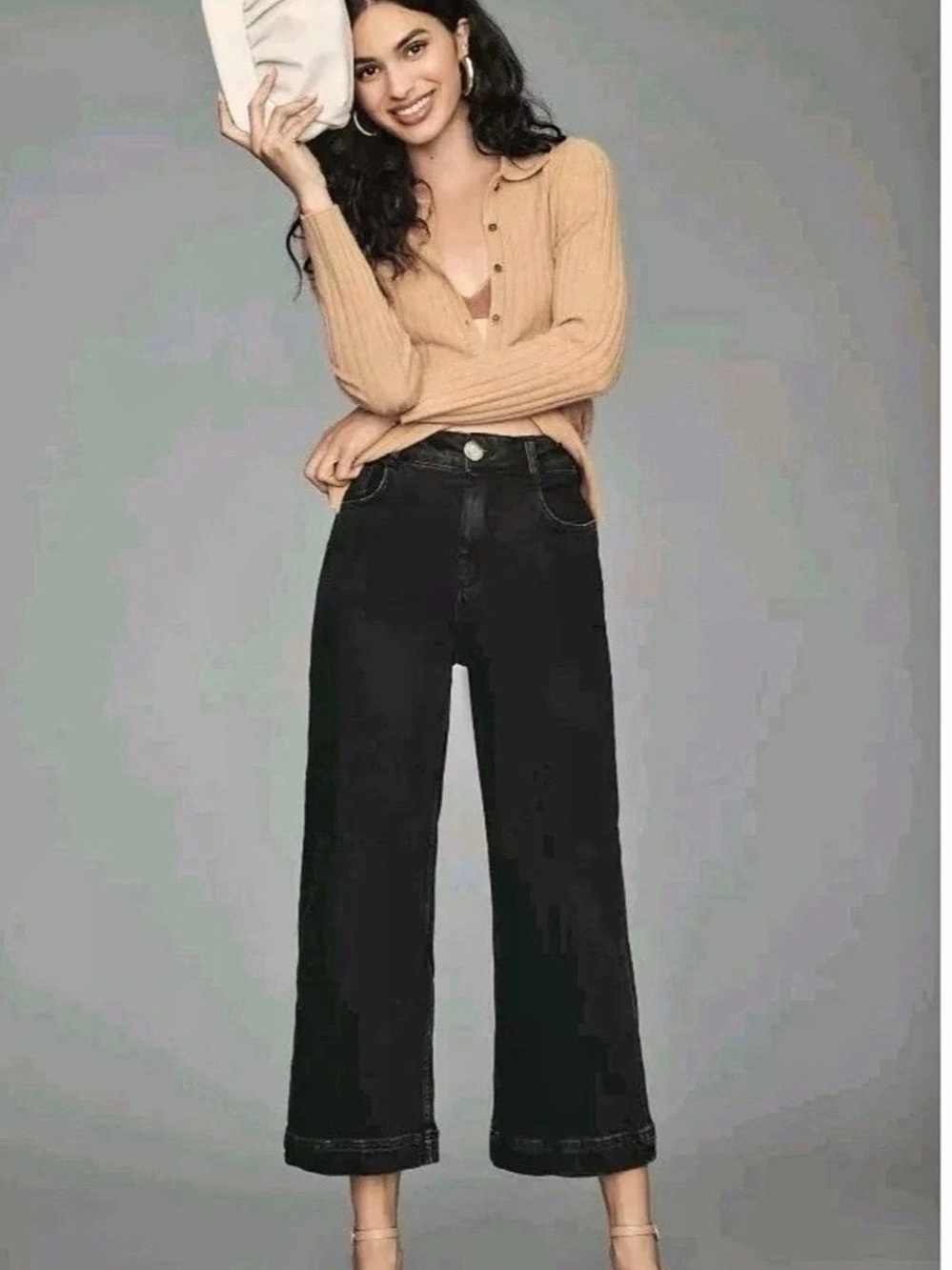 Anthropologie Pilcro The Skipper High-Rise Crop Wide-Leg Jeans Black 28